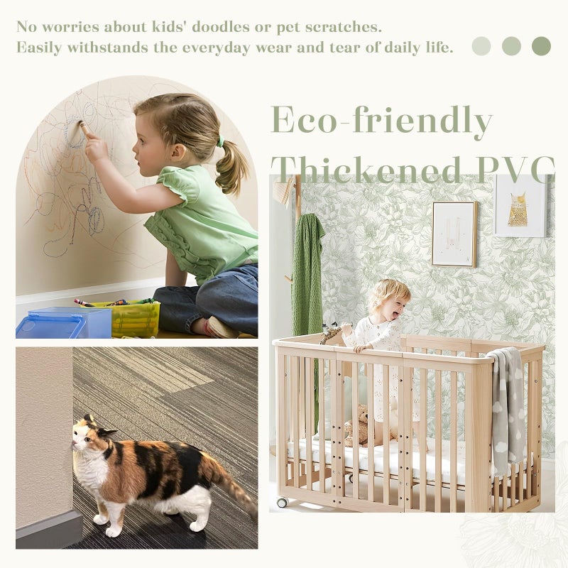 Dimoon 78.7"x17.3"Peel and Stick Retro Line Floral Wallpaper Beige Artistic Wall Decor for Bedroom - Image 4