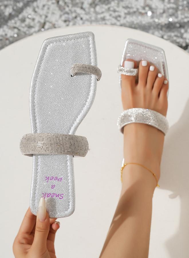 سنيك ايه بيك صندل فضي مسطح مزين بحلقة إصبع - Image 3
