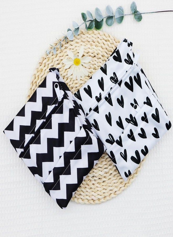 Asenappy 2pcs Cloth Diaper Wet Dry Bags Waterproof Reusable with Two Zippered Pockets Travel Beach Pool Daycare Soiled Baby Items Yoga Gym Bag for Swimsuits or Wet Clothes (BLACK HEART) - Image 4