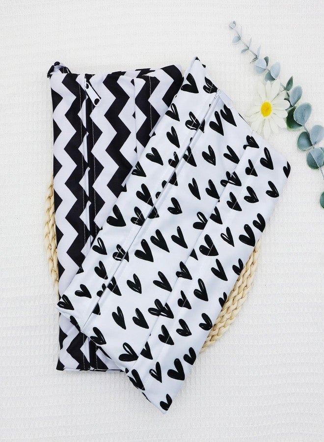 Asenappy 2pcs Cloth Diaper Wet Dry Bags Waterproof Reusable with Two Zippered Pockets Travel Beach Pool Daycare Soiled Baby Items Yoga Gym Bag for Swimsuits or Wet Clothes (BLACK HEART) - Image 5