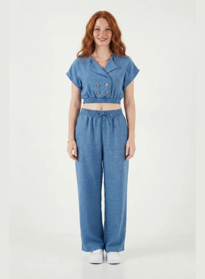 Lela Lela Regular Fit Double-Breasted Collar Button Detail Crop Suit for Women SET 5866446