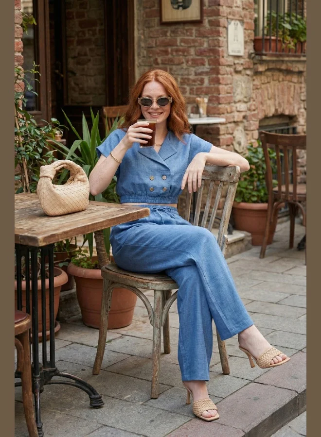 Lela Lela Regular Fit Double-Breasted Collar Button Detail Crop Suit for Women SET 5866446