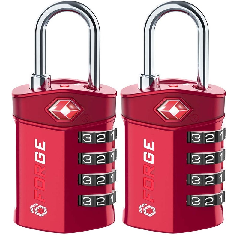 فورج قفل أمتعة عالي الجودة مكون من 4 أرقام معتمد من إدارة أمن النقل، قفلان أحمران مع مؤشر تنبيه مفتوح، جسم من سبائك معدنية لحقيبة Pelican وحقيبة سفر وخزانة صالة الألعاب الرياضية. - Image 2