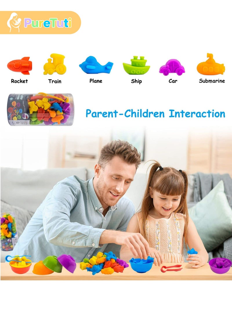 طفل نقي لعبة مطابقة العد، ألعاب الفرز مع أكواب الفرز، تصنيف الألوان والتدريب الحسي، مجموعة ألعاب تعليمية لمرحلة ما قبل المدرسة، هدية للأطفال الصغار والأولاد والبنات من سن 3 سنوات فما فوق (النقل) - Image 2