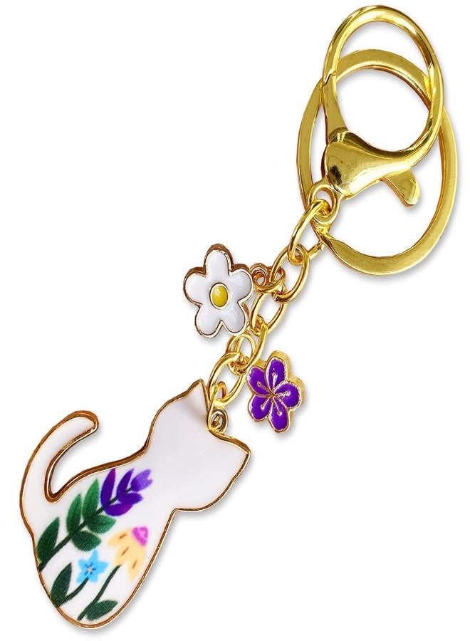 Pmeixcy Cute Cat Keychain, Backpack Charms with Floral Design, Japanese-Themed Cat Decor for Gift Giving, Perfect Bag Charm Accessory, 3 x 7.6 x 0.2 cm - Image 1
