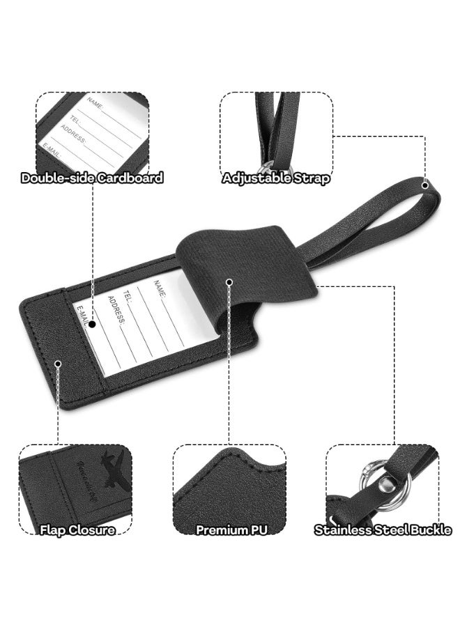 Chabeia 3 Pack PU Leather Luggage Tags for Suitcases, Privacy Protection Bag Tags Travel Essentials, Black - Image 2