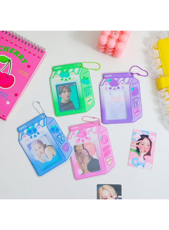 NIBEMINENT 1 - Piece Cartoon Animal Milk Box Kpop Photo Card Holder Pendant Key Chain ID Badge Holder ID Card Holder Photo Card Protector for School ID Office ID Access Card for Women Girls - Image 2