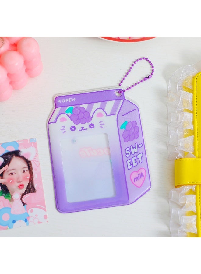 NIBEMINENT 1 - Piece Cartoon Animal Milk Box Kpop Photo Card Holder Pendant Key Chain ID Badge Holder ID Card Holder Photo Card Protector for School ID Office ID Access Card for Women Girls - Image 1