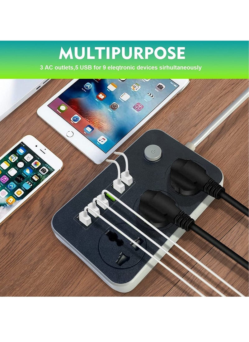 Generic Power Strips Extension Cord 3 Outlets, Power Socket with 6 USB Ports Universal Charging Socket with 2M Bold Extension Cord  - Image 5