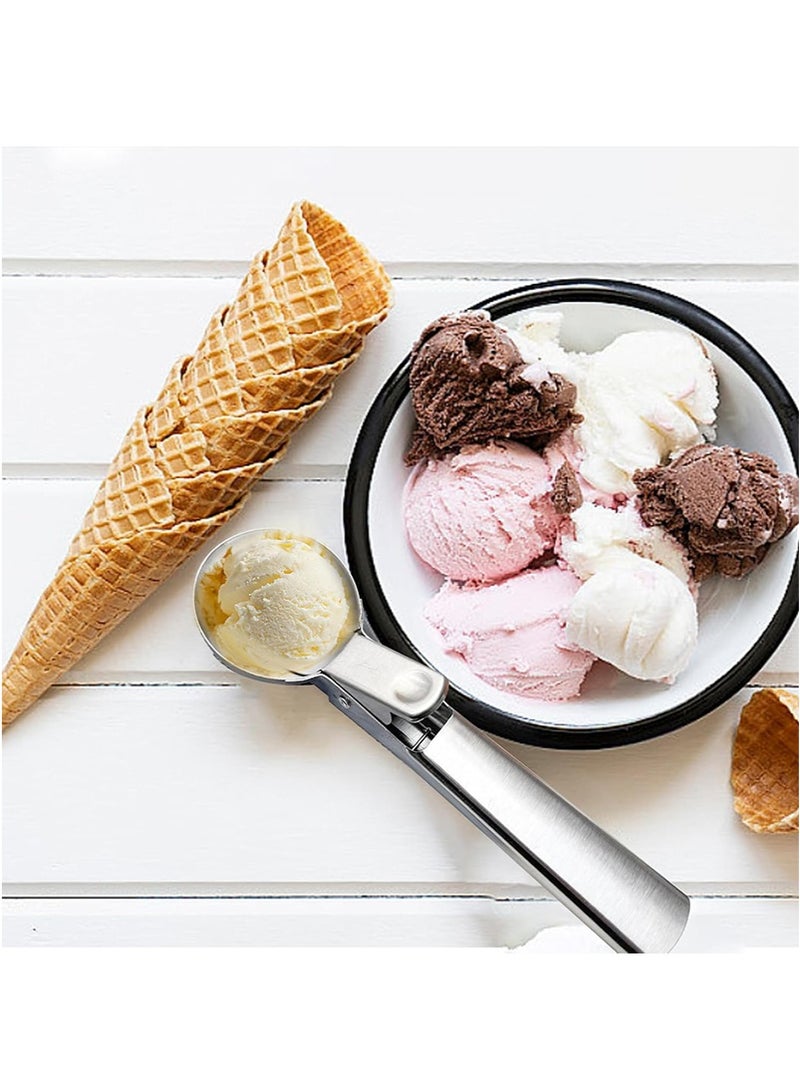 2 Piece Premium Ice Cream Scoop with Trigger Ice Cream Scooper Stainless Steel, Heavy Duty Metal Icecream Scoop Spoon Dishwasher Safe, Perfect for Frozen Yogurt, Gelatos, Sundaes,18.5x4.5x4.5cm,Silvery.  - Image 4