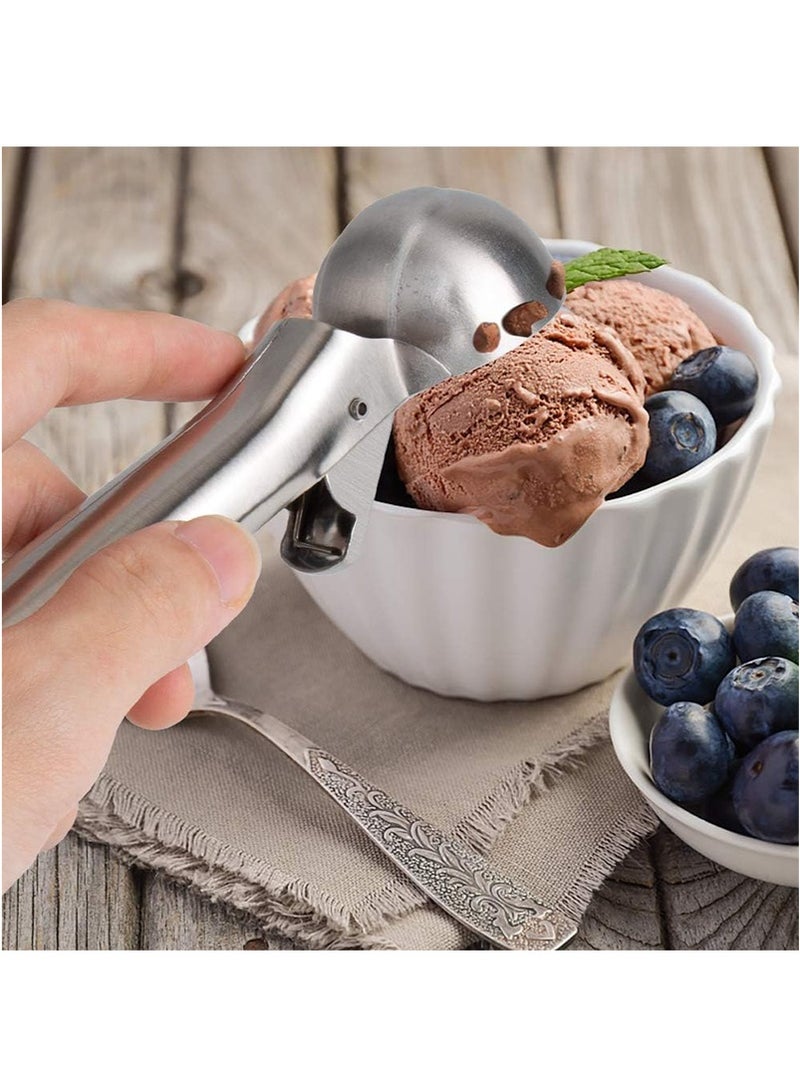 2 Piece Premium Ice Cream Scoop with Trigger Ice Cream Scooper Stainless Steel, Heavy Duty Metal Icecream Scoop Spoon Dishwasher Safe, Perfect for Frozen Yogurt, Gelatos, Sundaes,18.5x4.5x4.5cm,Silvery.  - Image 3