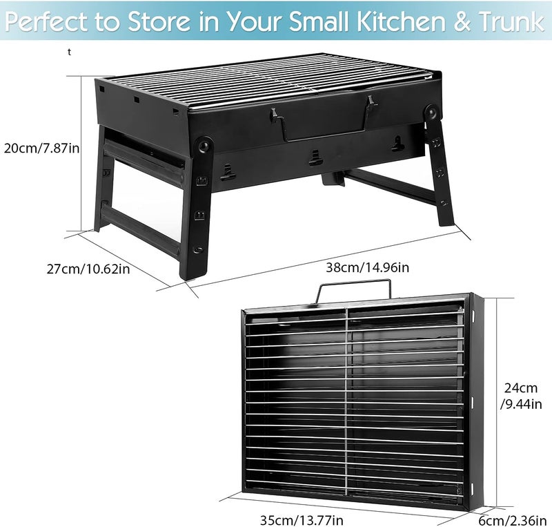 Uten Charcoal Grill, BBQ Grill Folding Portable Lightweight smoker Grill, Barbecue Grill Small desk Tabletop Outdoor Grill for Camping Picnics Garden Beach Party 13.7''x9.4''x 2.3'' - Image 3