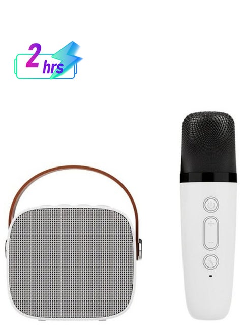 Wireless Bluetooth Speaker and Microphone Set with HiFi Sound, Adjustable High Bass, TF Card/Aux Cable Playback, and Wireless Sound Box in White