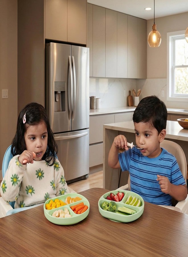 a baby cherry أطباق شفط للأطفال الرضع والصغار من بيبي تشيري | أطباق سيليكون للأطفال | خالية من مادة BPA | طبق مقسم لتعليم الأطفال تناول الطعام بأنفسهم من عمر 6 إلى 24 شهرًا، طقم من قطعتين - Image 2