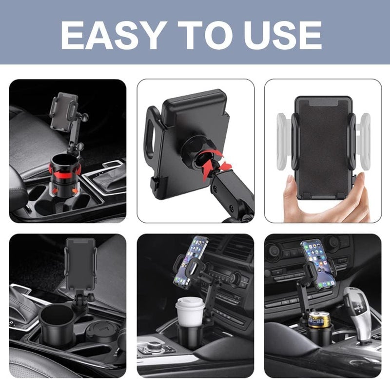 CozyNook ستاند جوال للسيارة Car Phone Mount 2 in 1 Cup Holder Phone Holder, Adjustable Base with 360° Rotation, Universal Car Mobile Holder Compatible with All Smartphones - Image 4