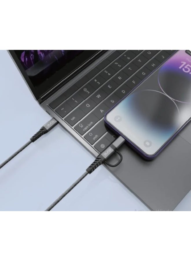 إيون EONE كيبل شحن سريع PD بقوة 60 واط - من منفذ Type-C إلى (Type-C u0026 Lightning) بطول 1.2 متر - قماشي مقاوم للقطع. - Image 2