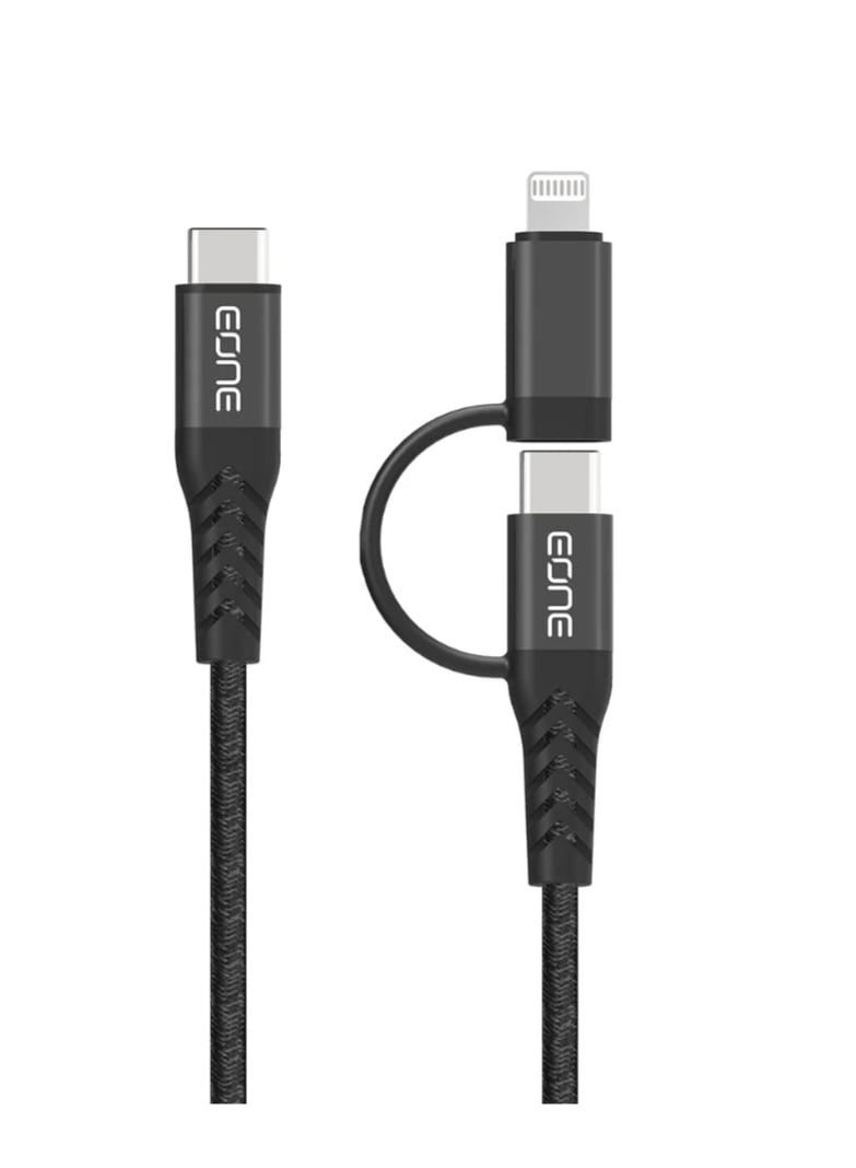 إيون EONE كيبل شحن سريع PD بقوة 60 واط - من منفذ Type-C إلى (Type-C u0026 Lightning) بطول 1.2 متر - قماشي مقاوم للقطع. - Image 1