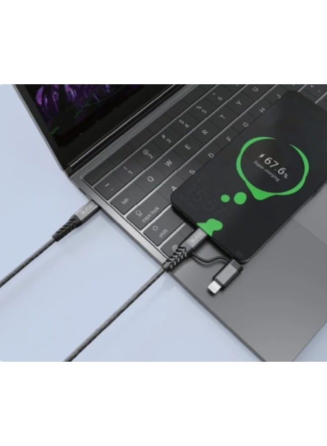 إيون EONE كيبل شحن سريع PD بقوة 60 واط - من منفذ Type-C إلى (Type-C u0026 Lightning) بطول 1.2 متر - قماشي مقاوم للقطع. - Image 3
