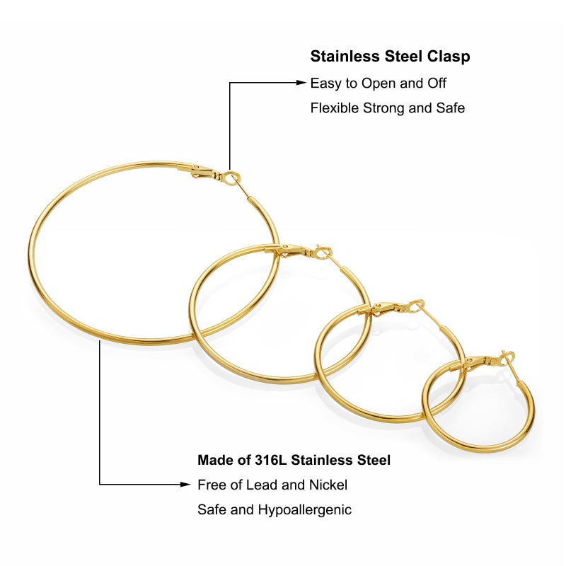 iJuqi 14K Gold Plated Hoop Earrings for Women - Hypoallergenic Stainless Steel Set, Lightweight Large and Small Hoops Jewelry, 4 Pairs, Medium - Image 5
