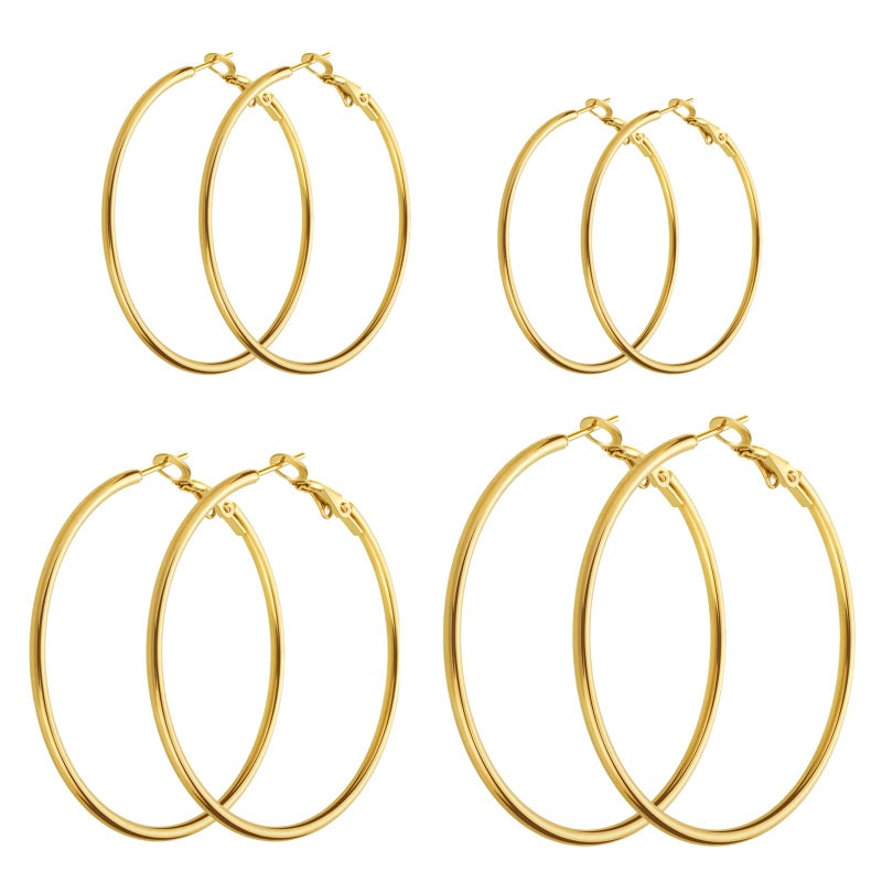 iJuqi 14K Gold Plated Hoop Earrings for Women - Hypoallergenic Stainless Steel Set, Lightweight Large and Small Hoops Jewelry, 4 Pairs, Medium - Image 1