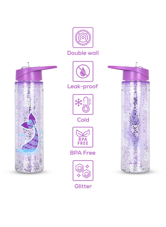 Eazy Kids Tritan Double Wall Glitter 550Ml Water Bottle  - Mermaid Purple  - Image 5