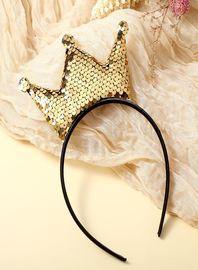Dimeho Sequins Crown Headband, Princess Crowns Glitter Headbands Shiny Gold Hair Hoop Women Hair band Accessories Elastic Hair Decoration Christmas Birthday Party Favors Tiaras Supplies - Image 3