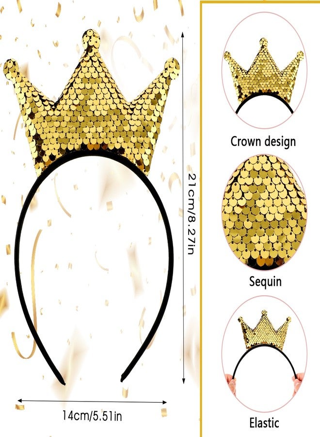 Dimeho Sequins Crown Headband, Princess Crowns Glitter Headbands Shiny Gold Hair Hoop Women Hair band Accessories Elastic Hair Decoration Christmas Birthday Party Favors Tiaras Supplies - Image 2