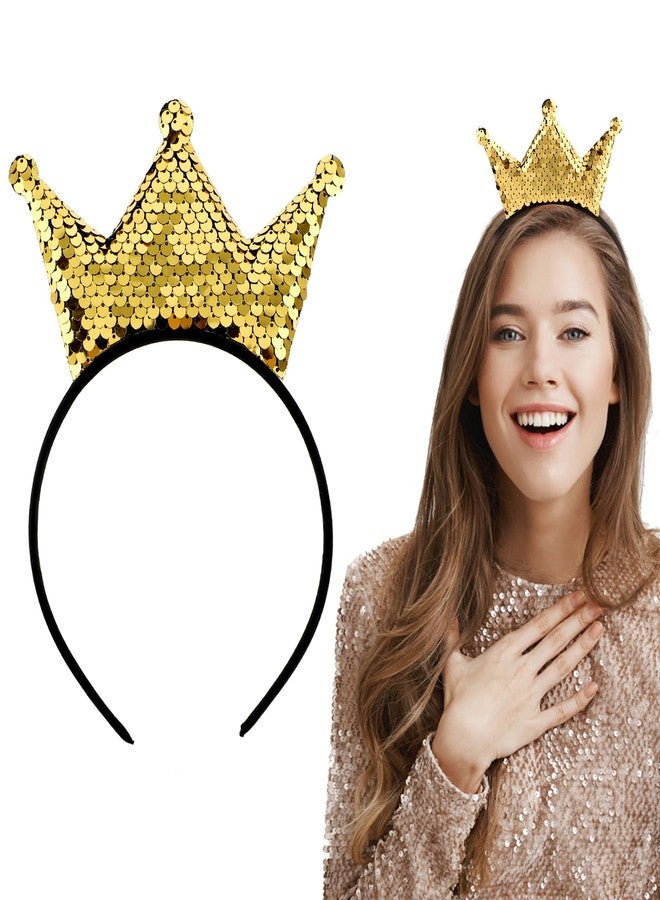 Dimeho Sequins Crown Headband, Princess Crowns Glitter Headbands Shiny Gold Hair Hoop Women Hair band Accessories Elastic Hair Decoration Christmas Birthday Party Favors Tiaras Supplies - Image 1