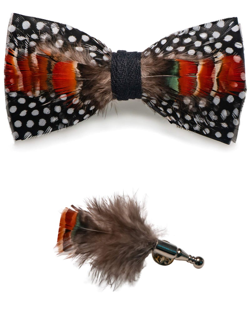 RBOCOTT Feather Pre-tied Bow tie Leather Bowtie and Brooch Sets for Men(13) - Image 1
