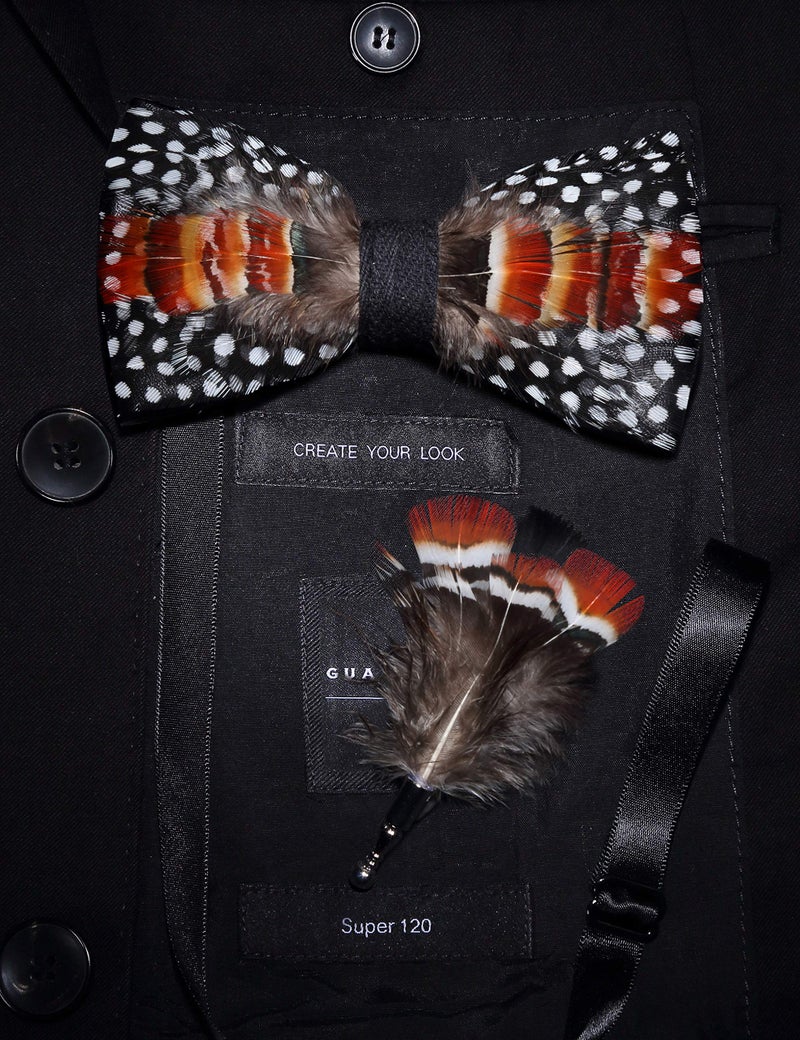 RBOCOTT Feather Pre-tied Bow tie Leather Bowtie and Brooch Sets for Men(13) - Image 3