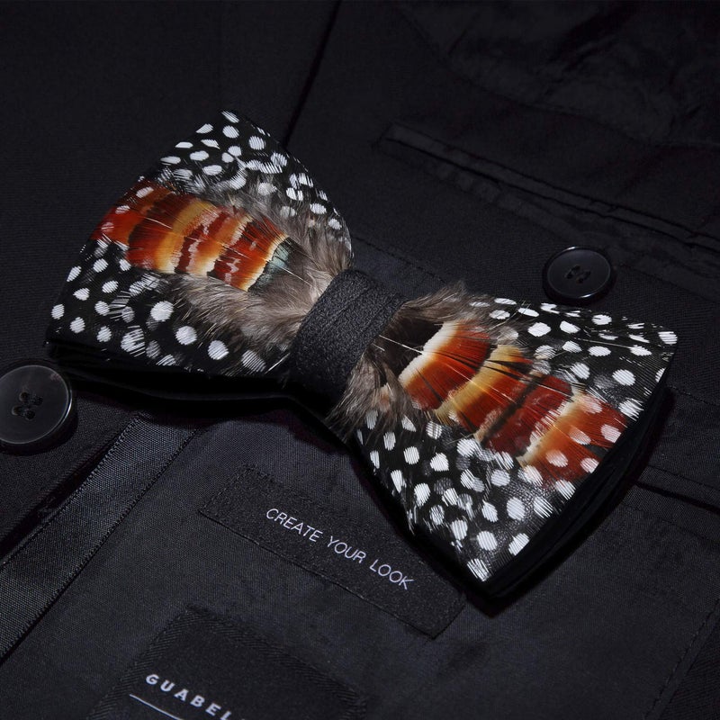 RBOCOTT Feather Pre-tied Bow tie Leather Bowtie and Brooch Sets for Men(13) - Image 4