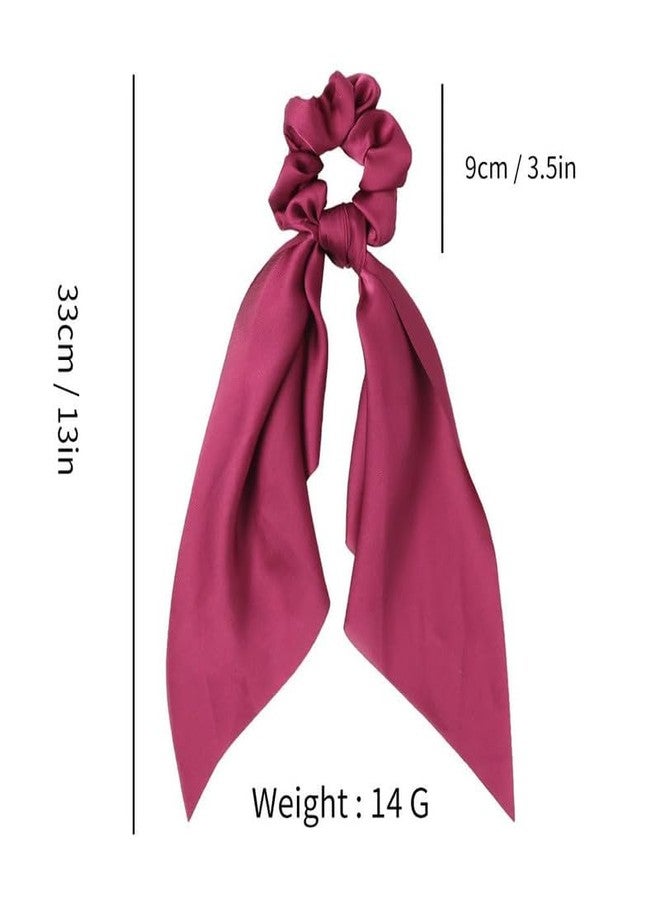 Minta Hair Scrunchies Bowknot Satin Long Tail Elastics Scarf Scrunchie Hair Band Vintage Ponytail Holder Ties Bands Accessories for Women and Girls, Pack of 2, Multicolor - Image 3