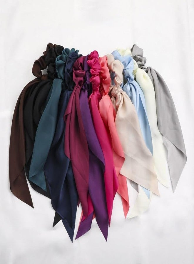 Minta Hair Scrunchies Bowknot Satin Long Tail Elastics Scarf Scrunchie Hair Band Vintage Ponytail Holder Ties Bands Accessories for Women and Girls, Pack of 2, Multicolor - Image 4