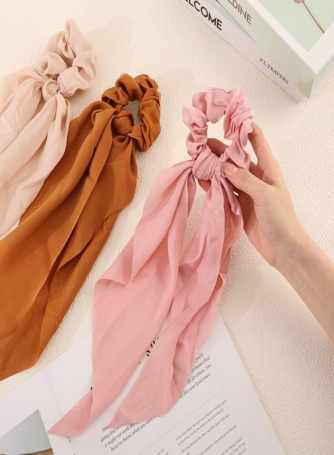 Minta Hair Scrunchies Bowknot Satin Long Tail Elastics Scarf Scrunchie Hair Band Vintage Ponytail Holder Ties Bands Accessories for Women and Girls, Pack of 2, Multicolor - Image 2