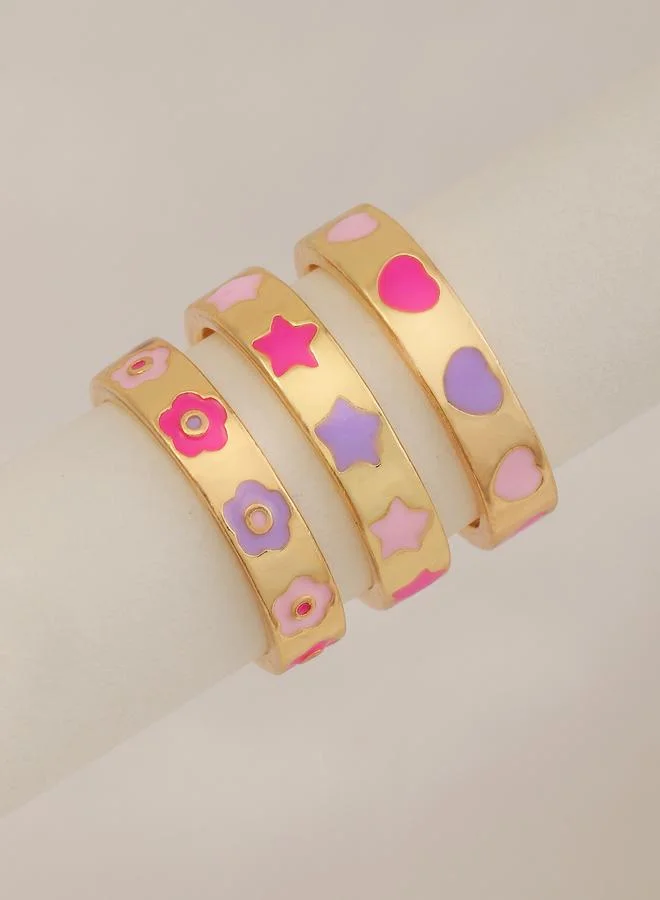 Pack of 3 - Heart and Star Detail Ring