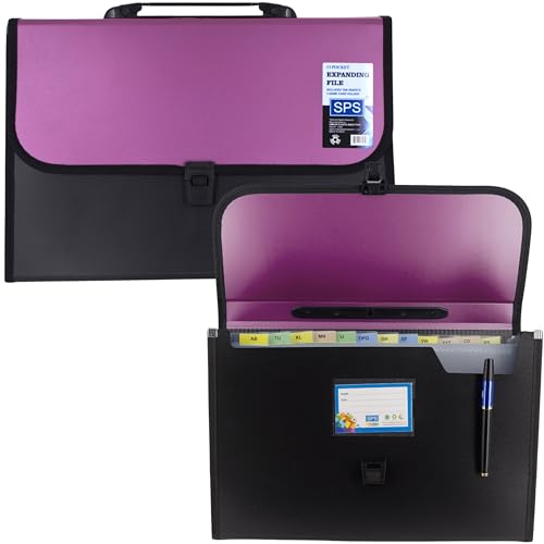 SPS Presents Plastic File Folder F/C Expanding Bag with Handle 5555 (Pink, Black) - Image 1
