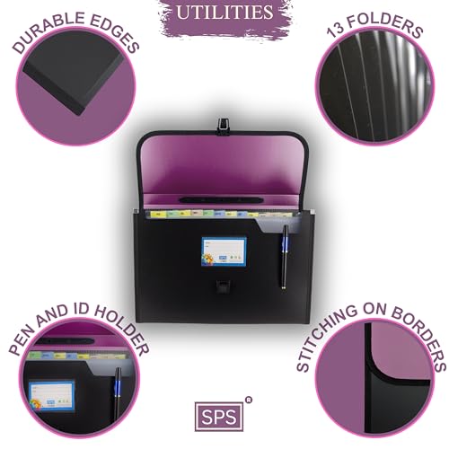 SPS Presents Plastic File Folder F/C Expanding Bag with Handle 5555 (Pink, Black) - Image 3