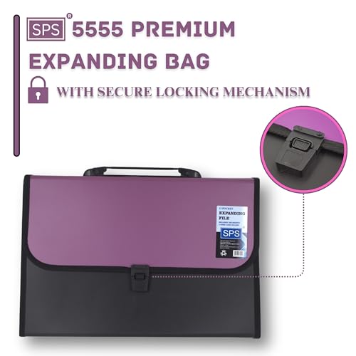 SPS Presents Plastic File Folder F/C Expanding Bag with Handle 5555 (Pink, Black) - Image 2