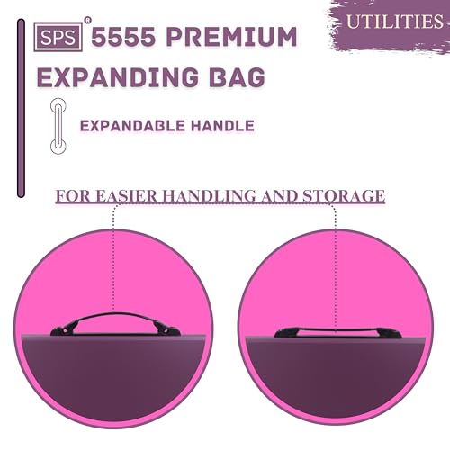 SPS Presents Plastic File Folder F/C Expanding Bag with Handle 5555 (Pink, Black) - Image 5