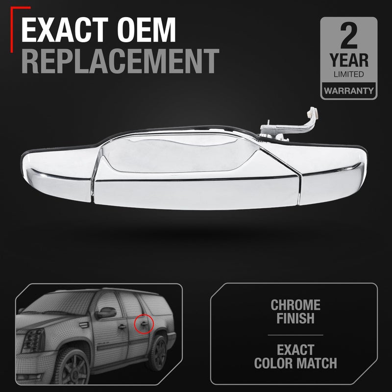 T1A Exterior Rear Driver Door Handle - Compatible with 2007-2013 Chevrolet Avalanche, 07-14 Silverado 1500, 2500, 3500, Suburban, Tahoe; 07-14 GMC Sierra 1500, 2500, 3500, Yukon XL - Chrome - OEM 2273872 - Image 2
