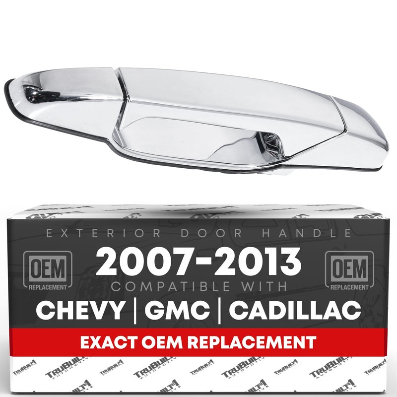 T1A Exterior Rear Driver Door Handle - Compatible with 2007-2013 Chevrolet Avalanche, 07-14 Silverado 1500, 2500, 3500, Suburban, Tahoe; 07-14 GMC Sierra 1500, 2500, 3500, Yukon XL - Chrome - OEM 2273872 - Image 1