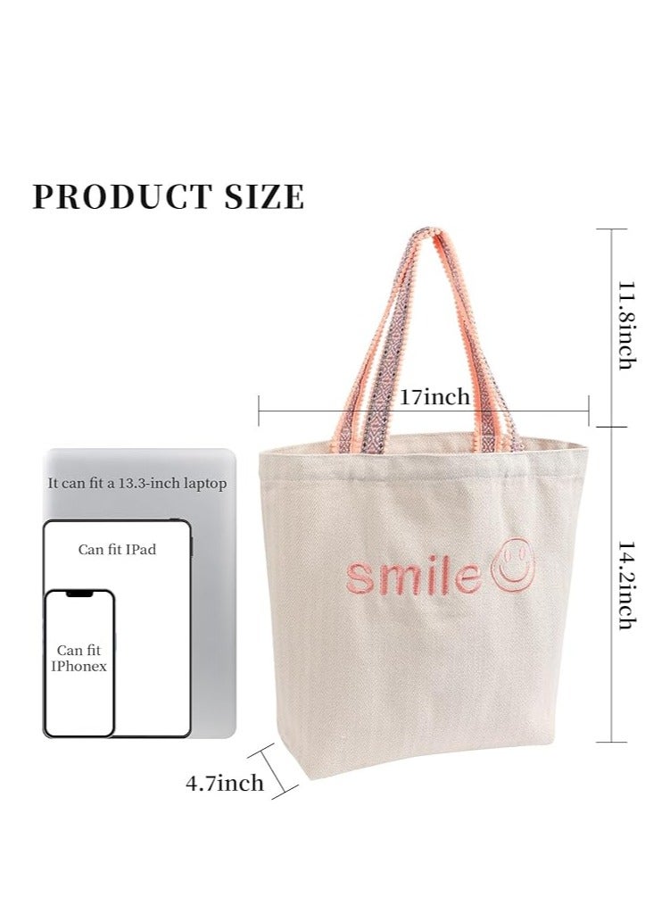 SYOSI Tote Canvas Bag for Woman Lady Canvas Crossbody Tote Shoulder Purse Bag Embroidery Shoulder Casual Bags for Girls Cute Tote Canvas Bags for Women Shopping School Library  - Image 5