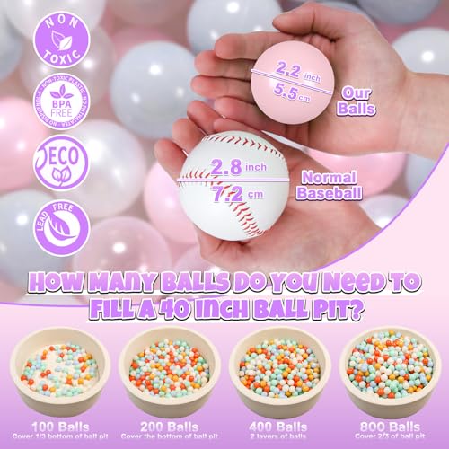 GOGOSO Ball Pit Balls for Toddlers Kids Plastic Balls for BallPit Playpen Pool Baby Play Pastel BPAFree Non Toxic Play Pastel Crush Proof Bal Pink Gray Clear 100pcs - Image 5