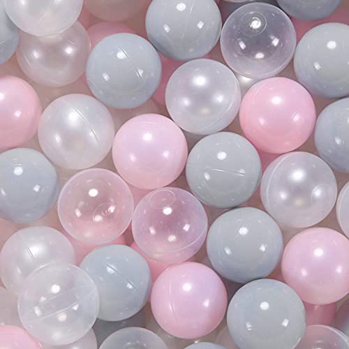 GOGOSO Ball Pit Balls for Toddlers Kids Plastic Balls for BallPit Playpen Pool Baby Play Pastel BPAFree Non Toxic Play Pastel Crush Proof Bal Pink Gray Clear 100pcs - Image 1