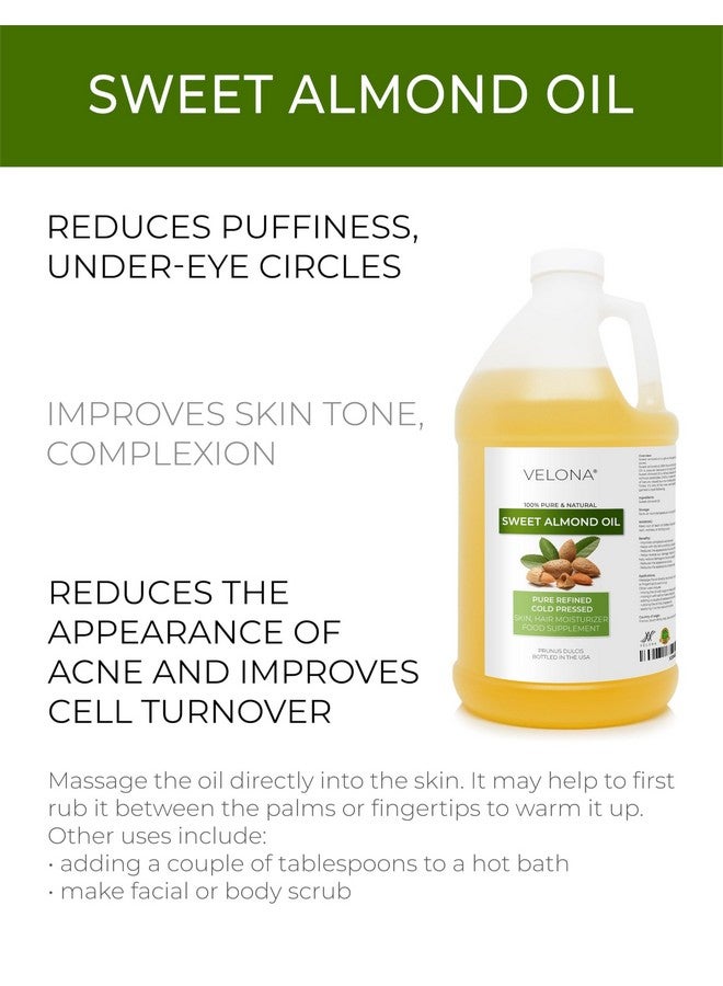 velona Sweet Almond Oil - 64 Fl Oz | 100% Pure And Natural Carrier Oil | Refined, Cold Pressed | Skin, Hair, Body & Face Moisturizing | Use Today - Enjoy Results - Image 1