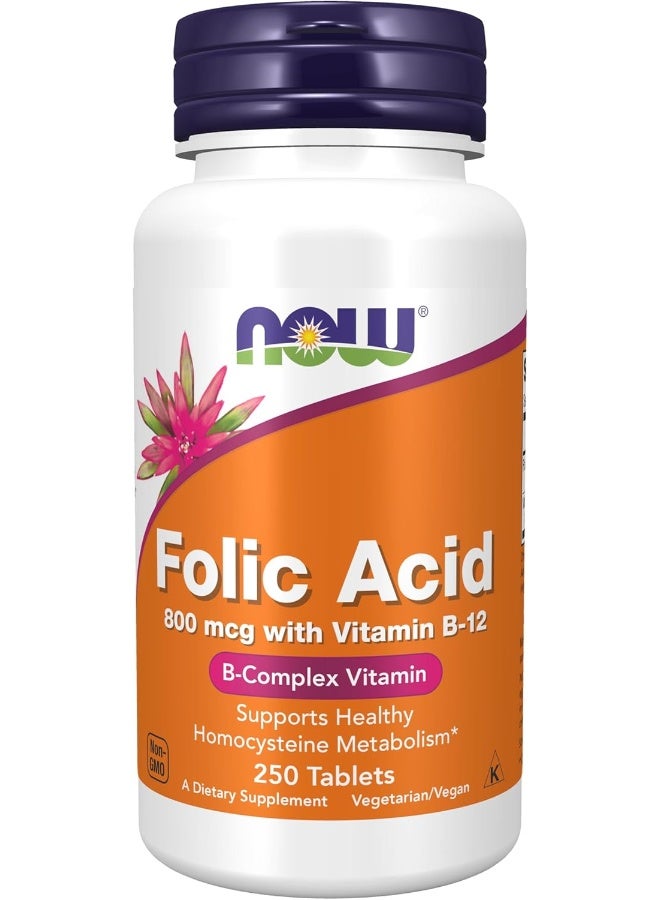 now Now Foods Folic Acid 800 Mcg 250 Tablets  - Image 1