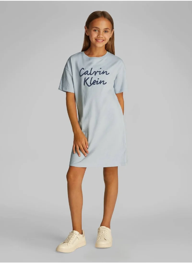 Calvin Klein Jeans Girls' Oversized Logo T-Shirt Dress - Cotton, Blue