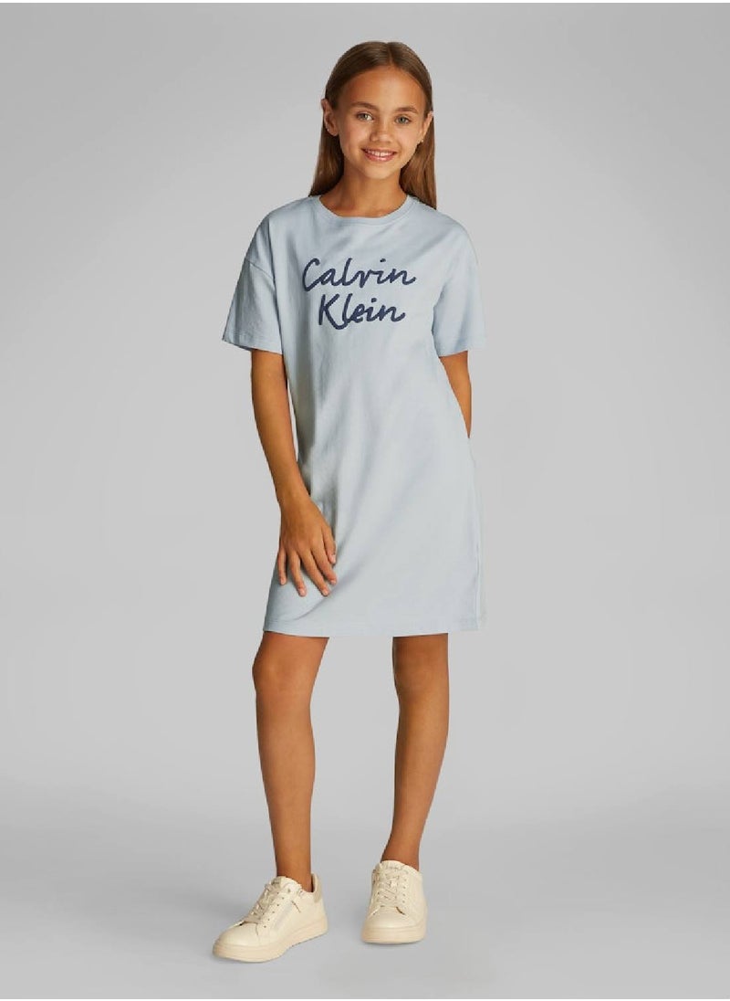 Calvin Klein Jeans Girls' Oversized Logo T-Shirt Dress - Cotton, Blue  - Image 1
