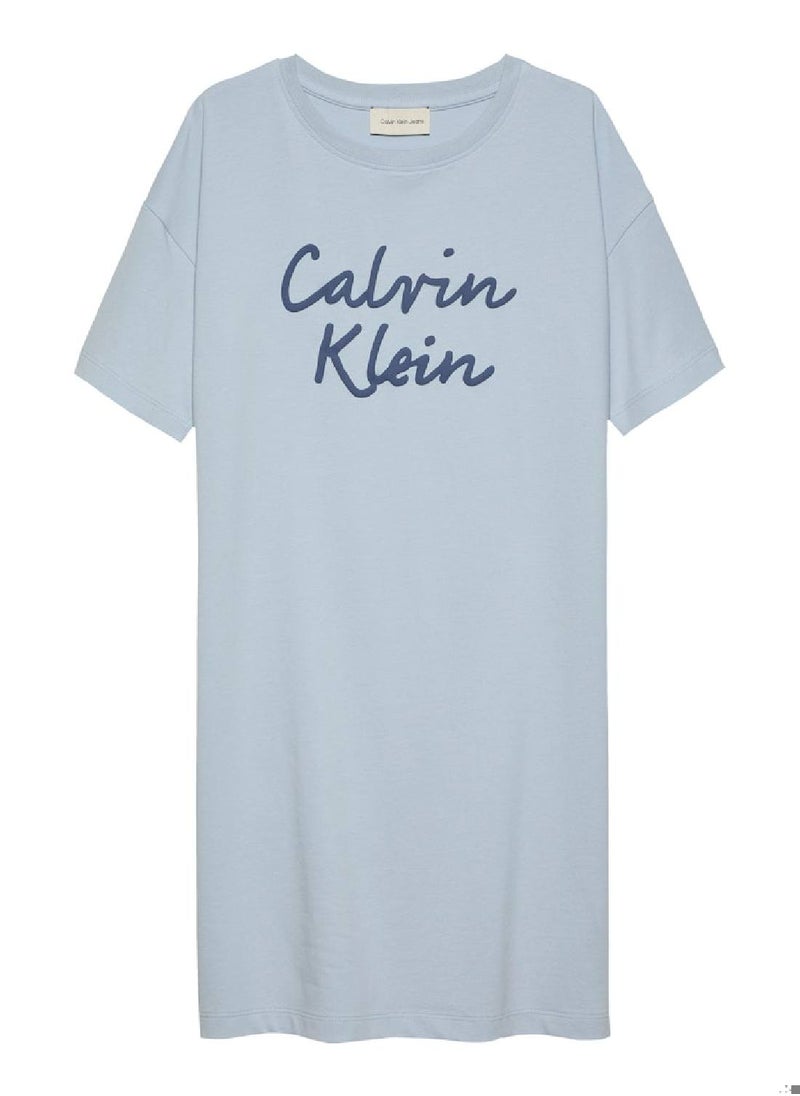 Calvin Klein Jeans Girls' Oversized Logo T-Shirt Dress - Cotton, Blue  - Image 2