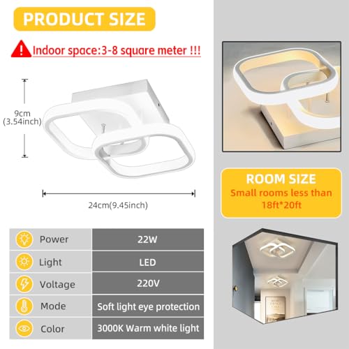 ELEPHANTBOAT® 22W Chandelier Lights for Ceiling, Modern Ceiling Lights LED Acrylic Minimalism Square LED Ceiling Lamps for Hallway Office Bedroom Kitchen Living Room - Image 2